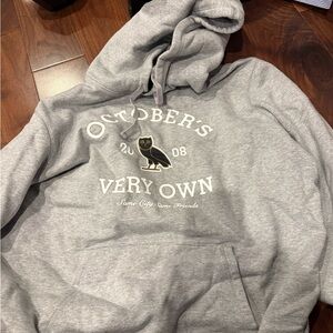 OVO Light Gray Hoodie with White and Black Accents